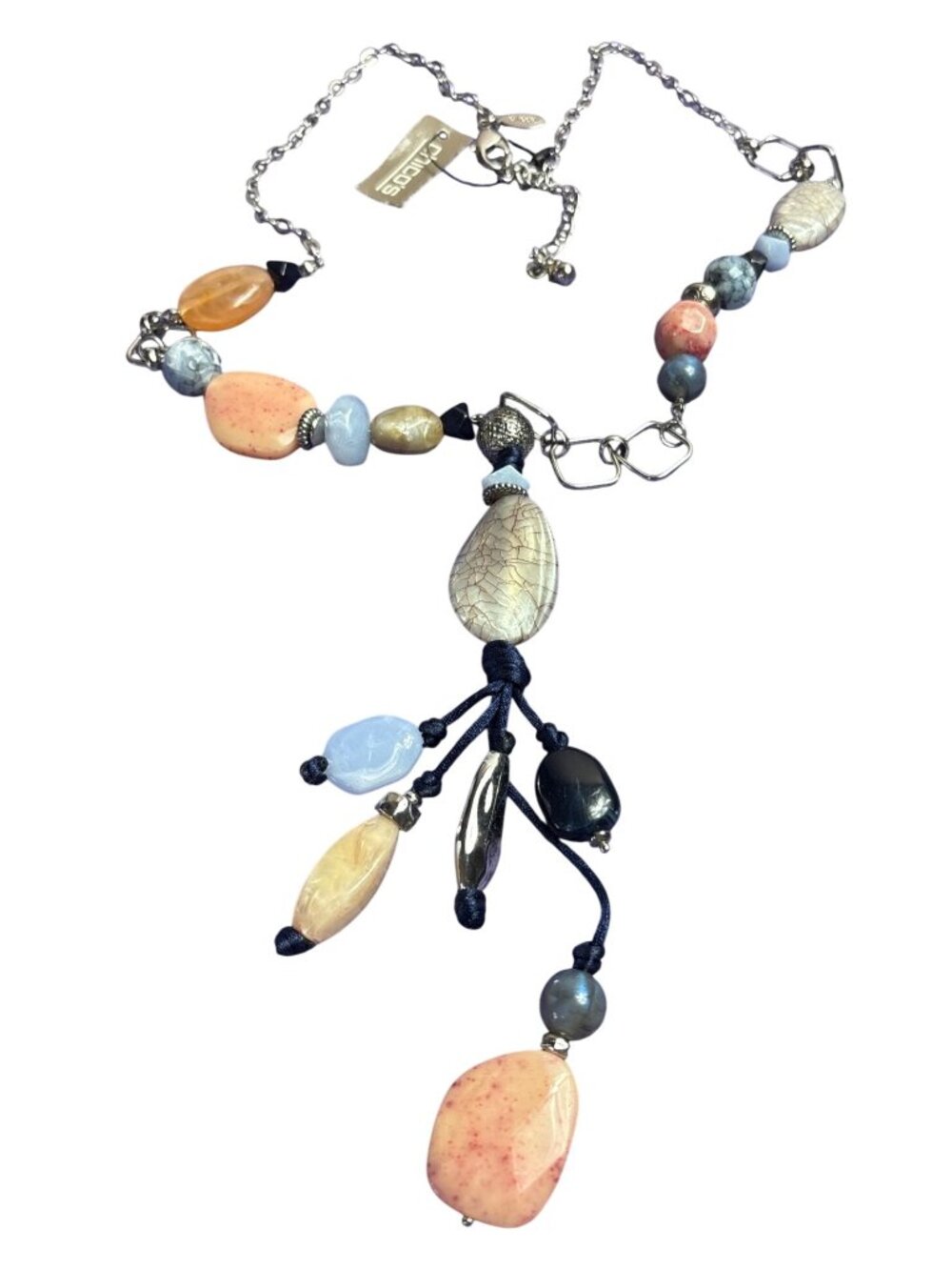 Chico's Carnival Burst Colorful Plastic Beaded Silvertone Chain Necklace New